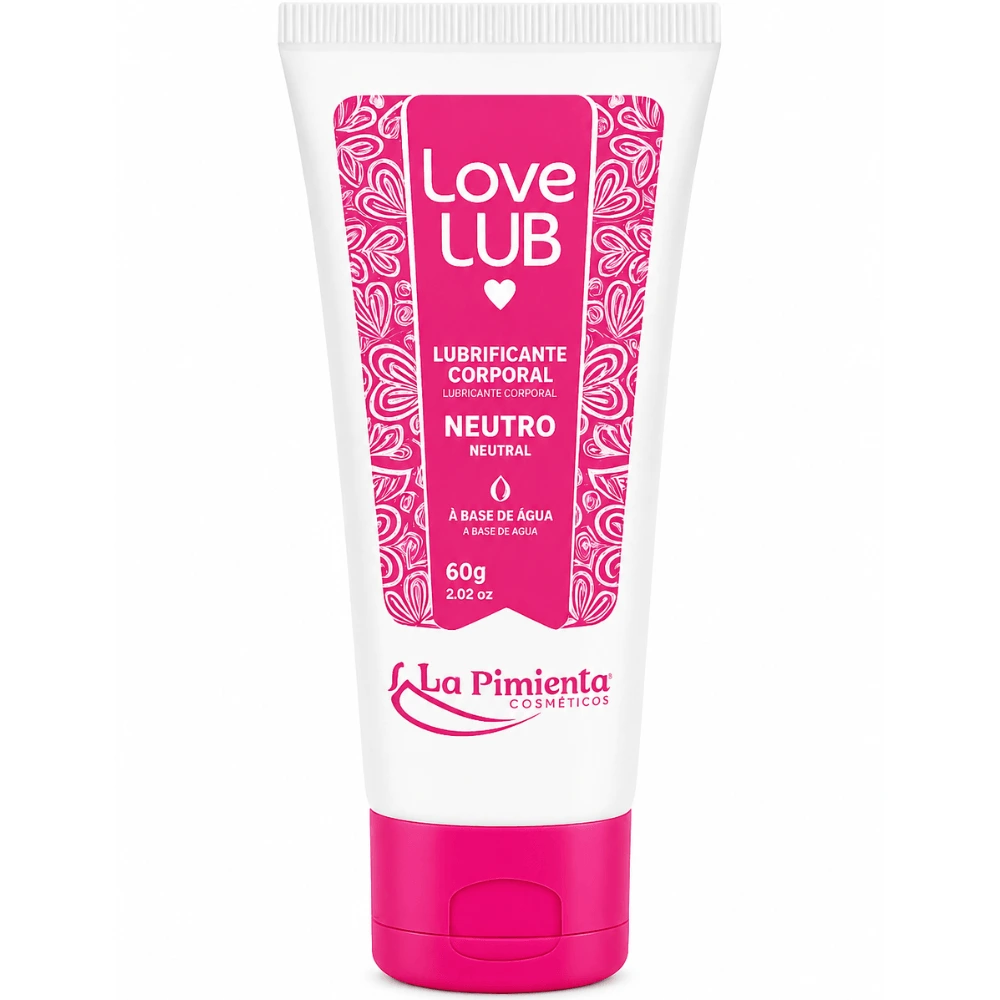 Bisnaga branca de Love Lub Neutro La Pimienta 60g, com rótulo e tampa rosa, sobre fundo branco.